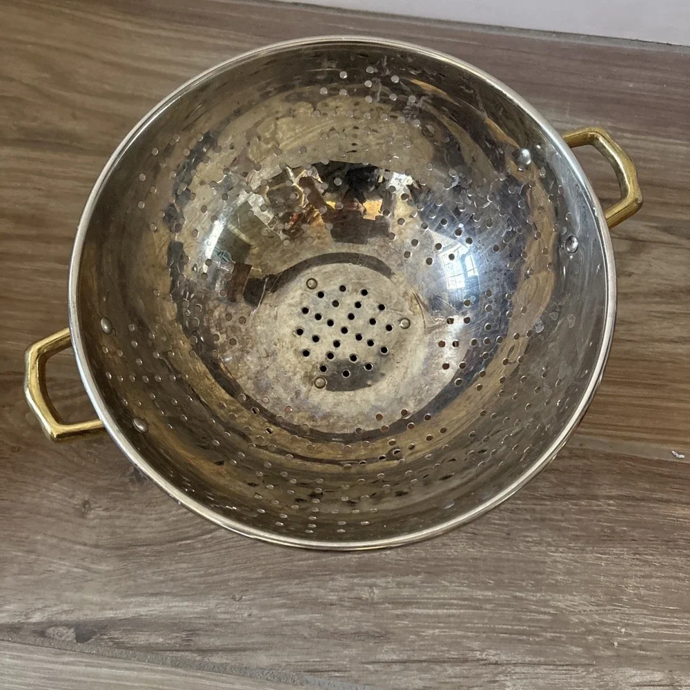 Vintage Copper Strainer Drainer Colander Fruit Bowl 9